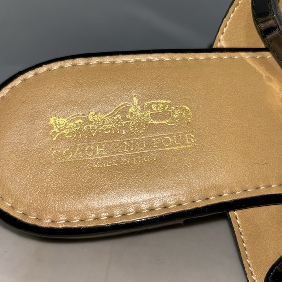 COACH AND FOUR Black Patent Leather Buckle Front Strap Sandal Size 6.5 - Picture 8 of 10